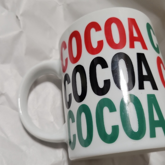 COCOA Coffee Cup Mug White with Red, Green, Black text - Picture 3 of 5